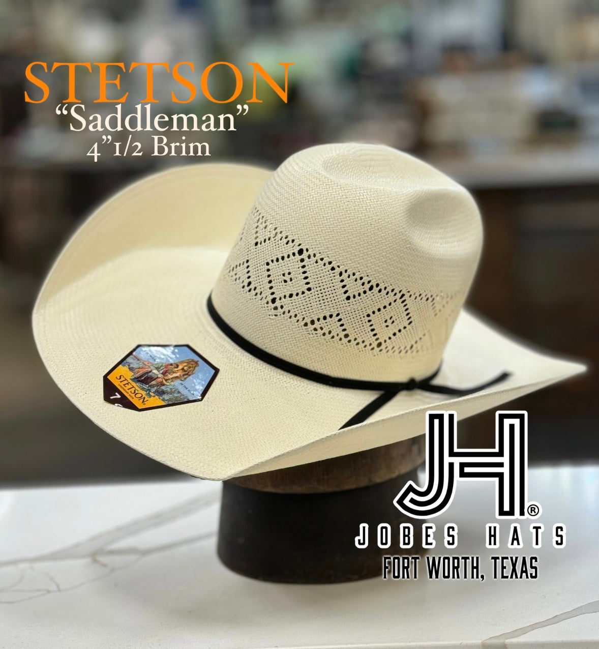 Stetson Straw “Saddleman”  4”1/2 brim (Drylex sweatband) - Jobes Hats, LLC