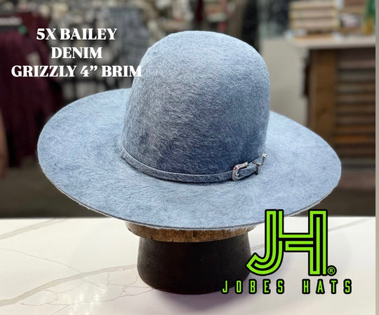 New 2025 Bailey 5X Fur Felt Denim Grizzly 4” Brim and 6” crown - Jobes Hats, LLC