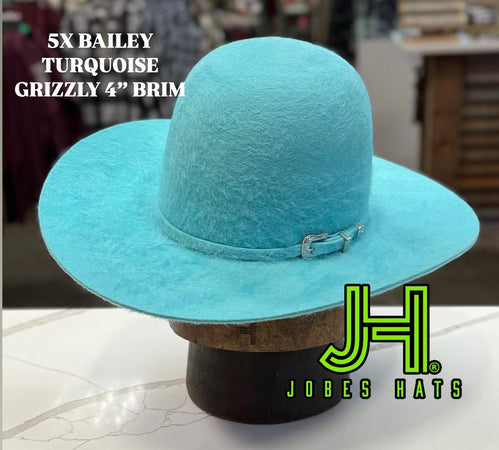 New 2025 Bailey 5X Fur Felt Turquoise Grizzly 4” Brim and 6” crown - Jobes Hats, LLC