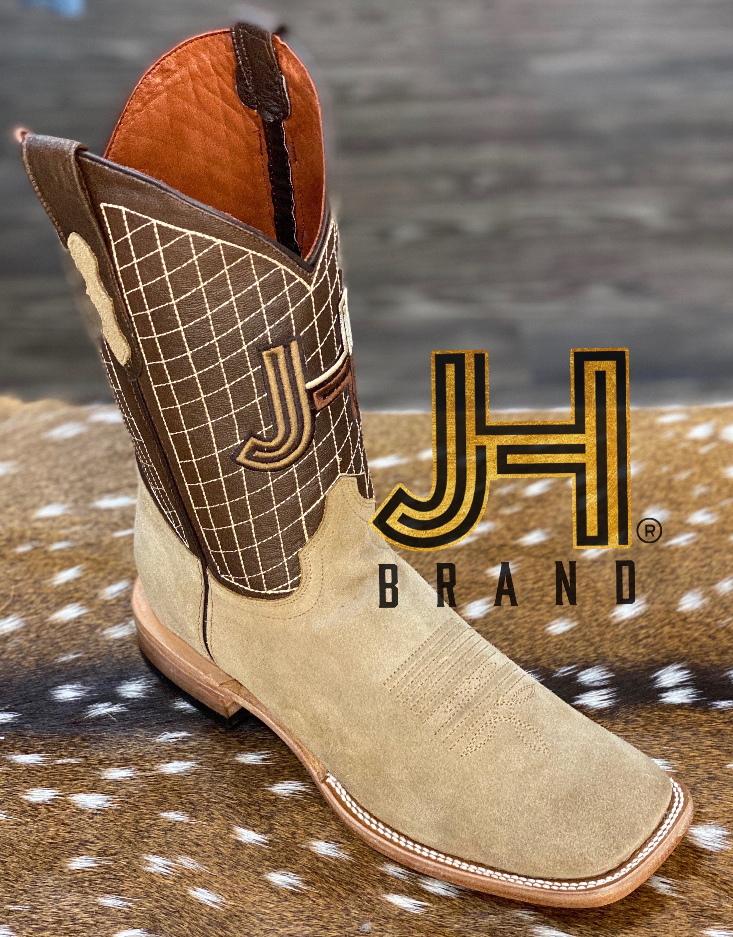 Mens JH Roughout Square Toe Boots “Camello”1