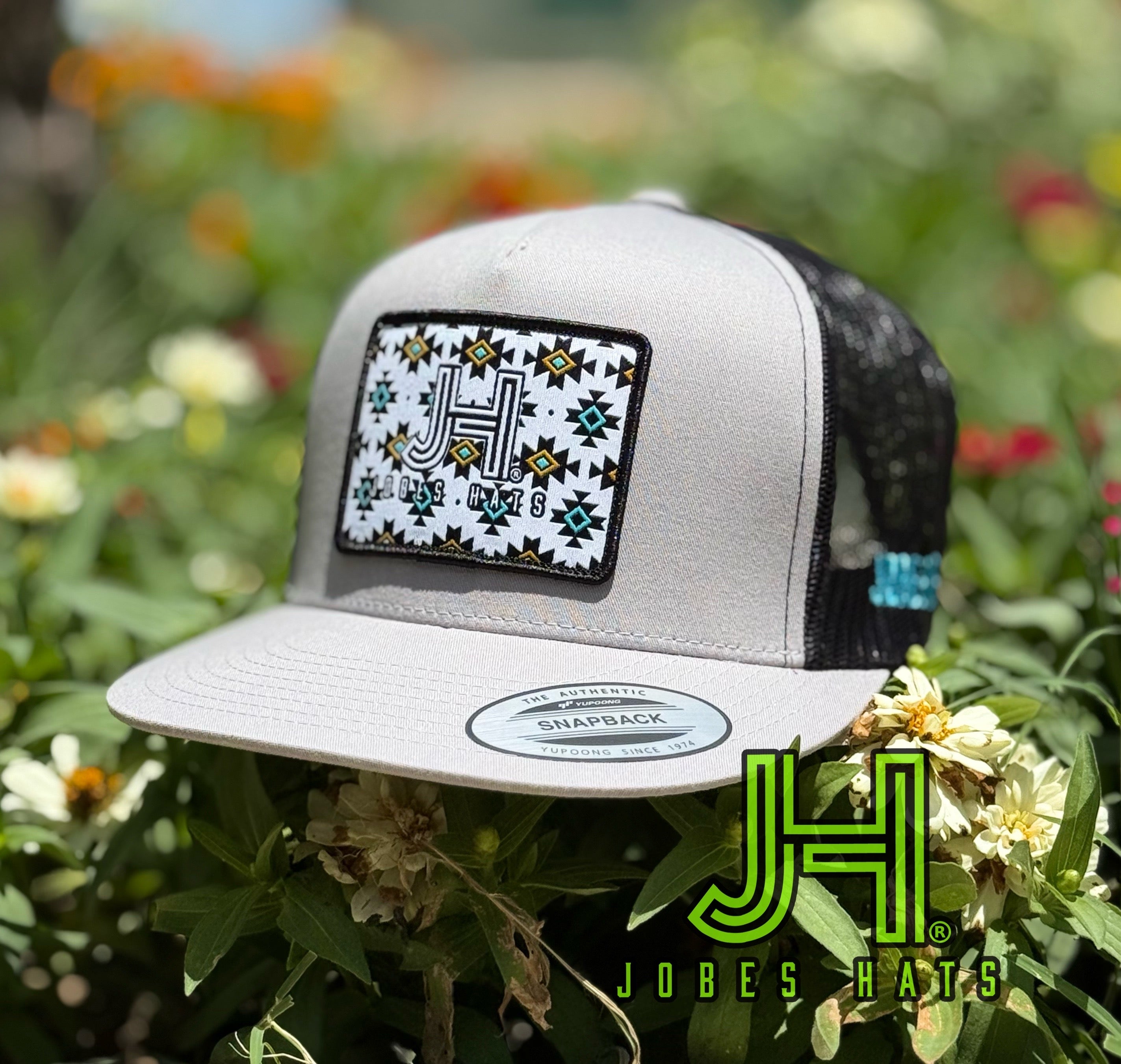 New 2025 JH Cap- Silver/Black  Tulum Aztec path - Jobes Hats, LLC