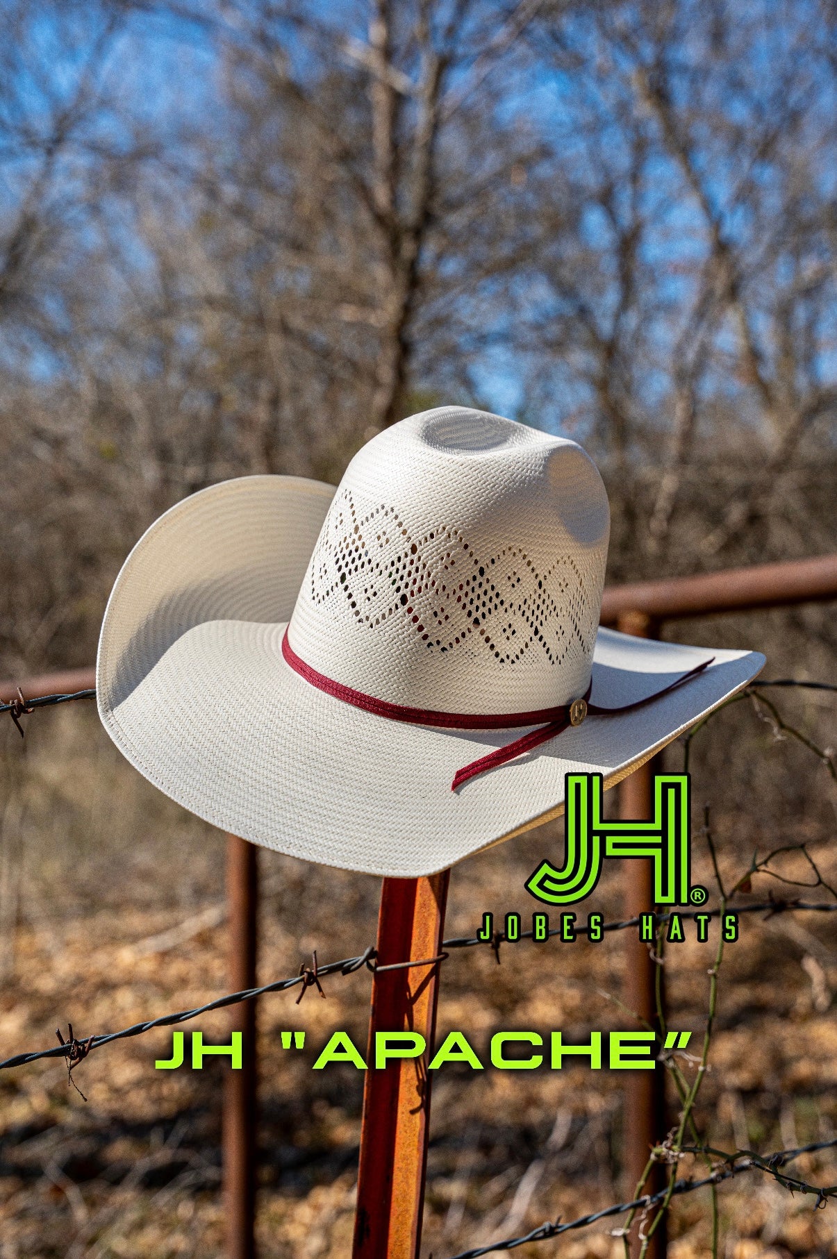 NEW 2026 JH Straw Hat “Apache” 4”1/4 Brim Maroon Hatband - Jobes Hats, LLC