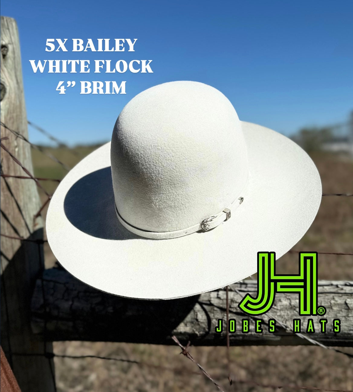 New 2025 Bailey 5X Fur Felt White Flock 4” Brim and 6” crown - Jobes Hats, LLC