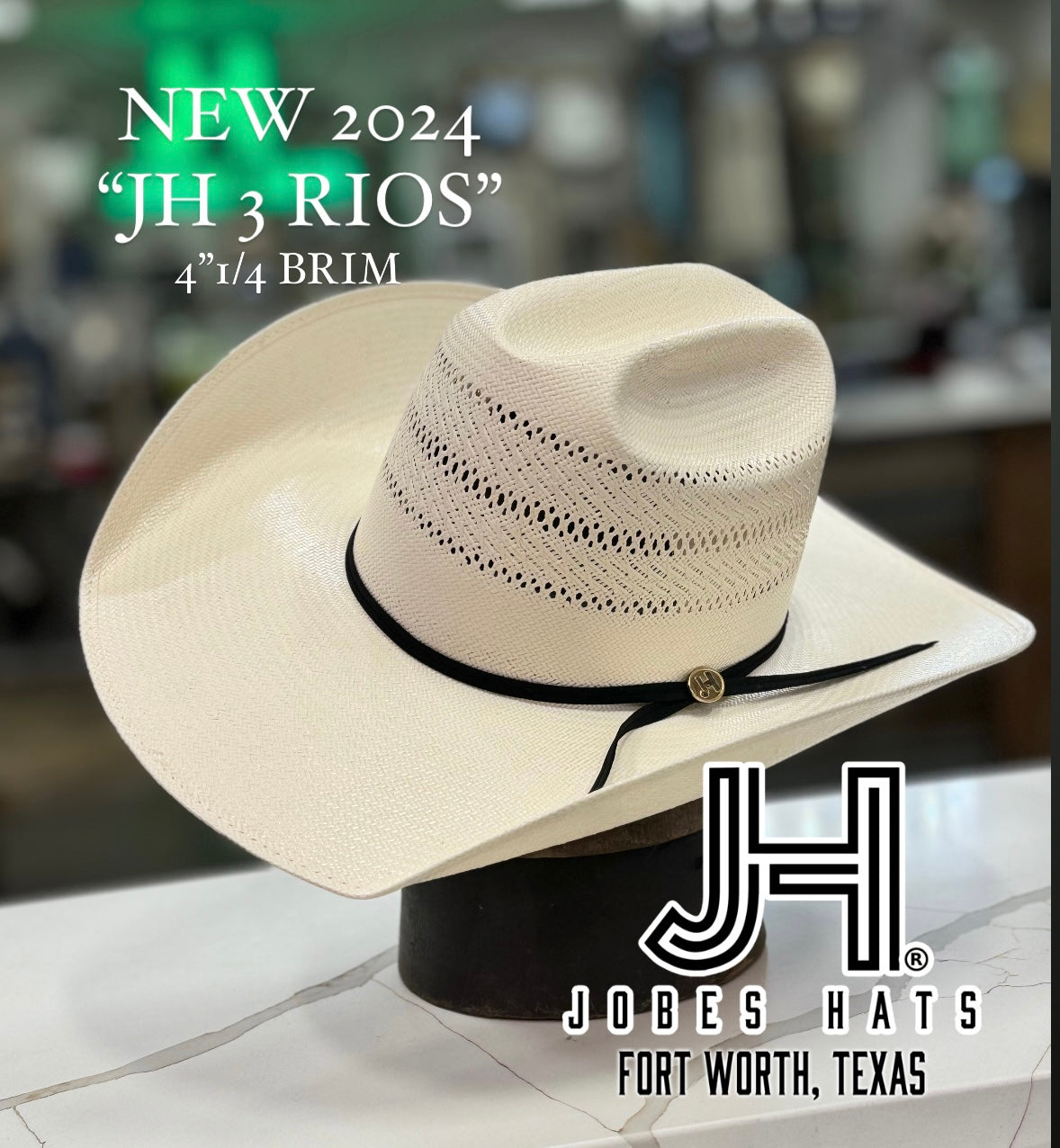 2024 Jobes Hats Straw Hat “3 RIOS” 4”1/4 Brim (Comes open and flat) - Jobes Hats, LLC