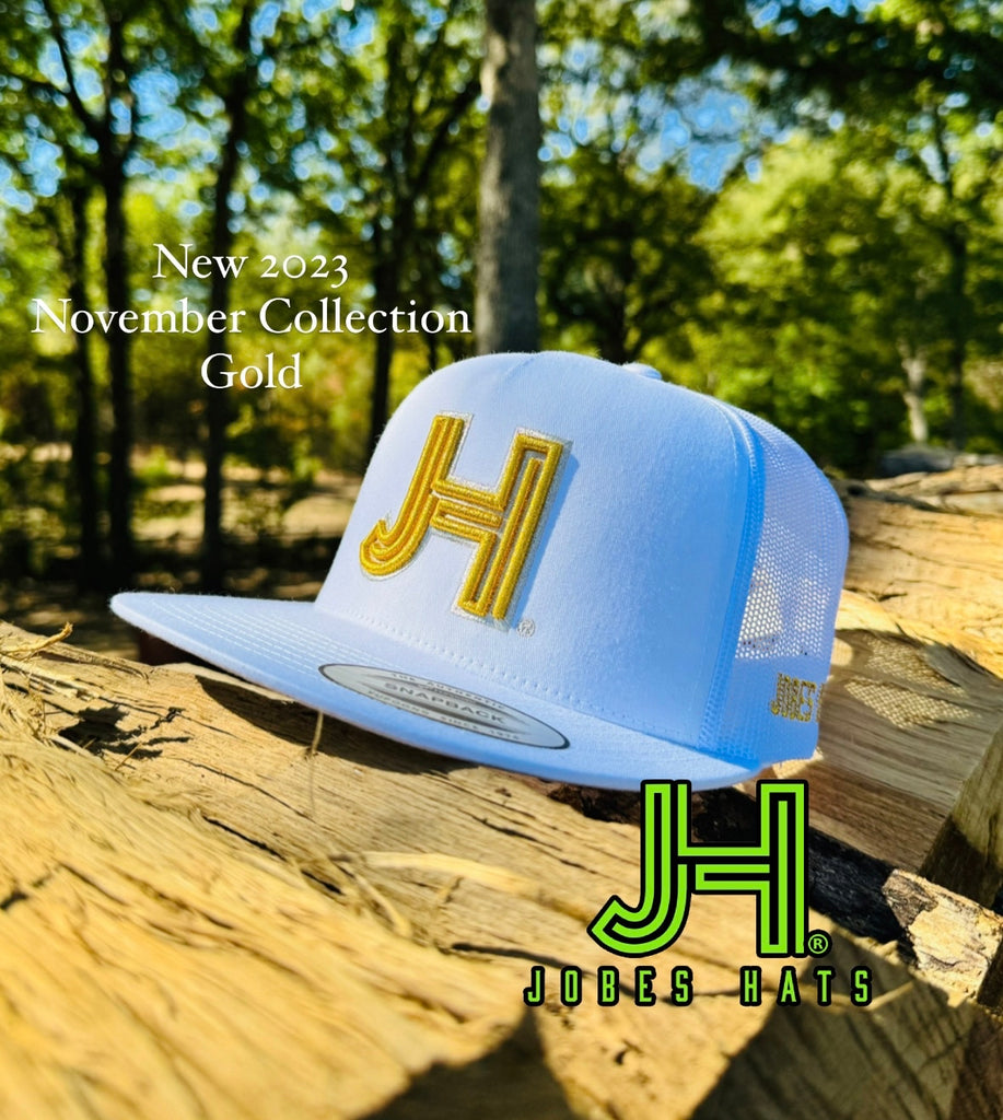 2023 November Collection Gold Jobes Cap-  All White - Jobes Hats