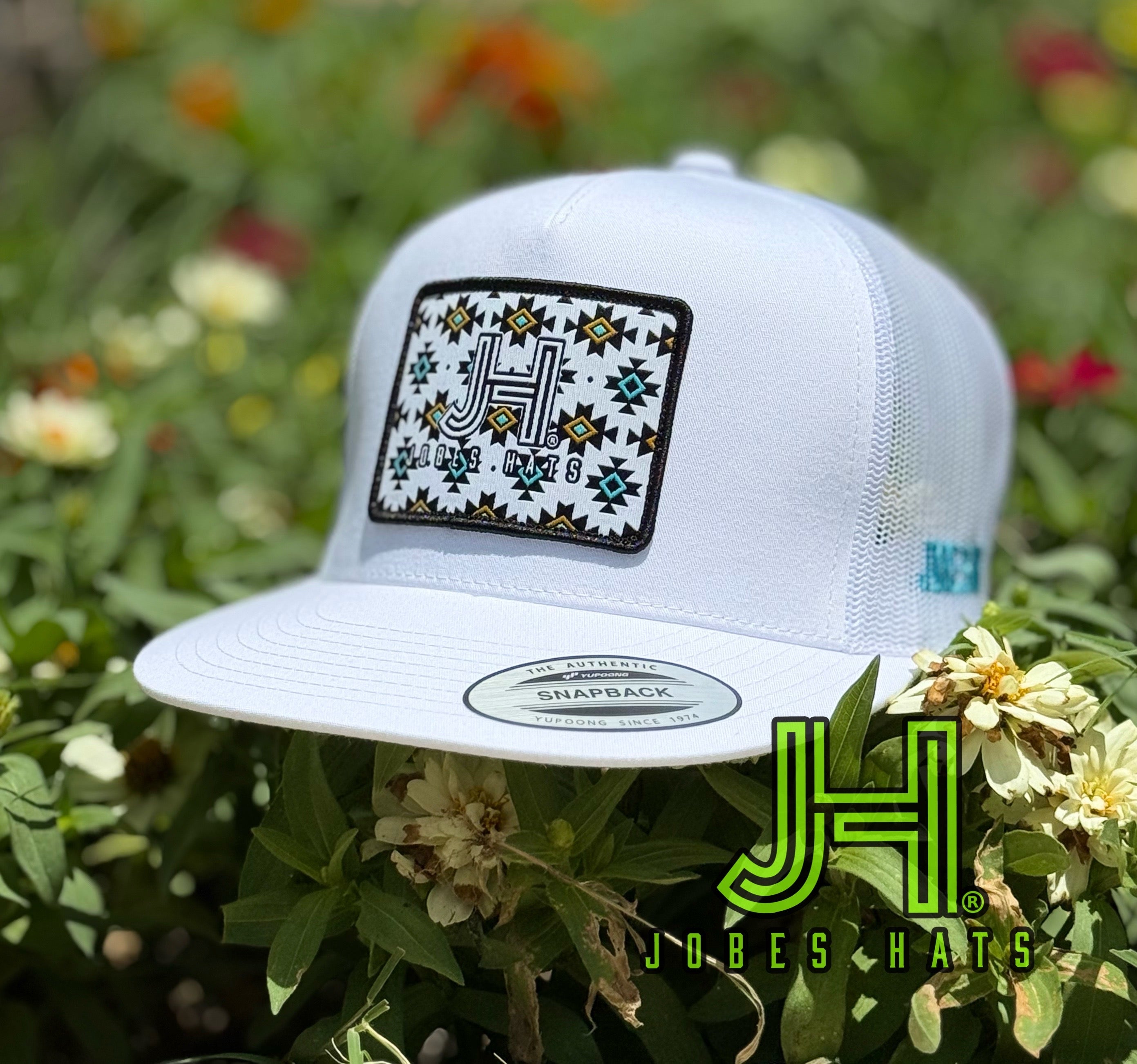 New 2025 JH Cap- All White Tulum Aztec path - Jobes Hats, LLC