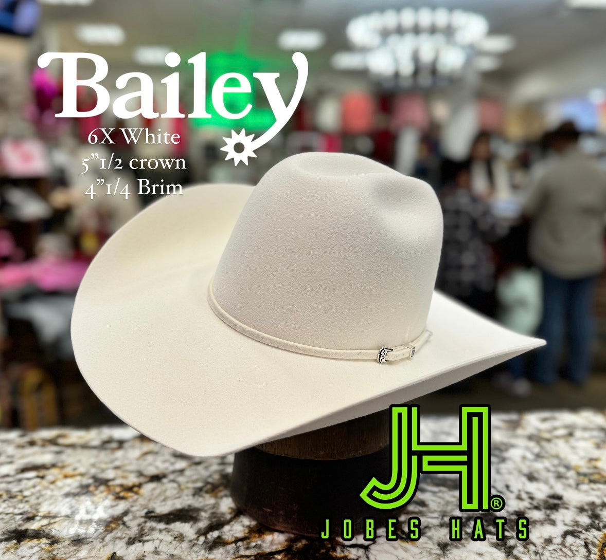 New Bailey 6X White 6” Crown and 4''1/4 Brim | Jobes Hats, LLC