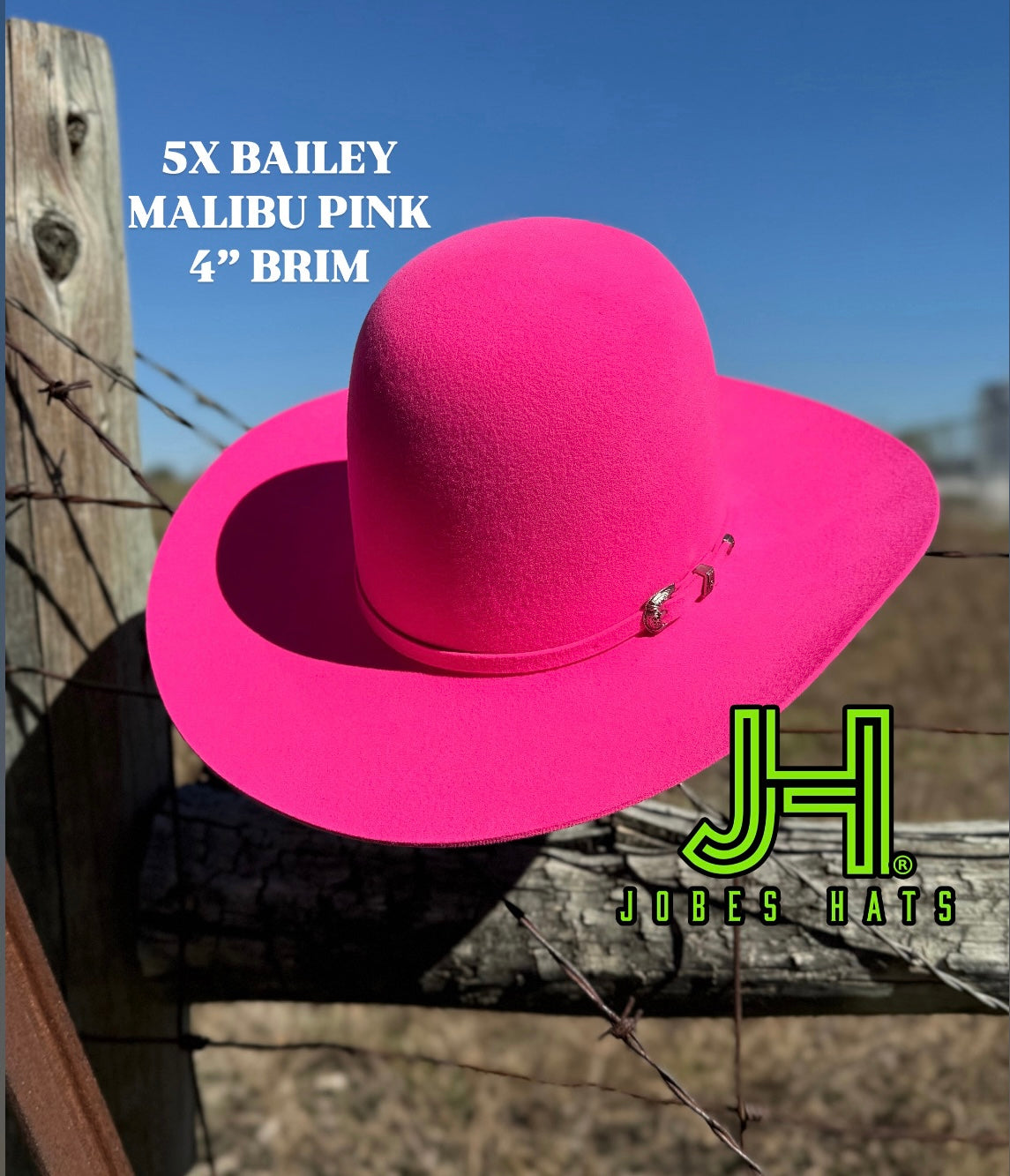 New 2025 Bailey 5X Fur Felt Malibu Pink 4” Brim and 6” crown - Jobes Hats, LLC