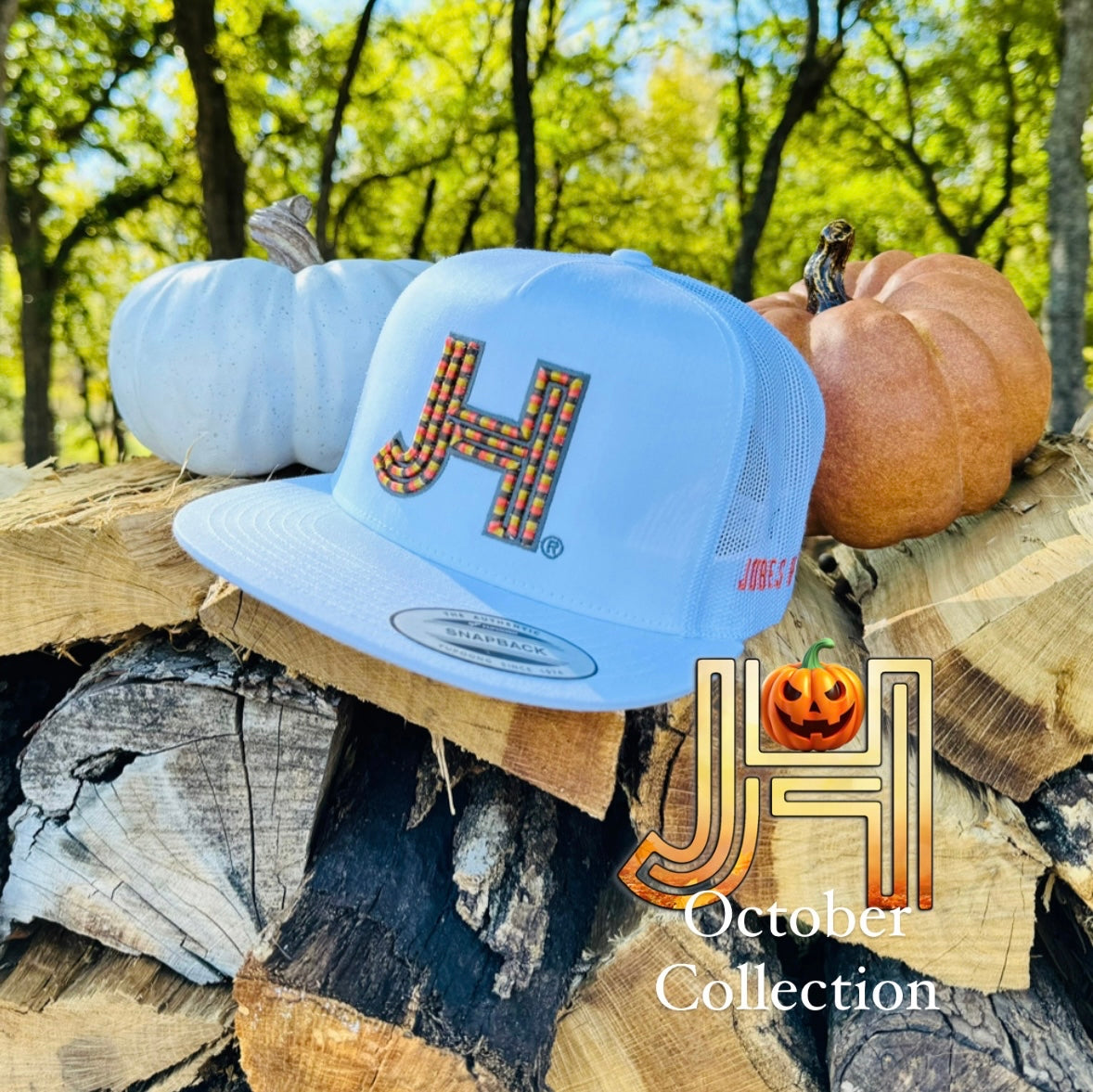 2023 October Collection Jobes Cap-  All White 3D Candy Corn with charcoal outline - Jobes Hats