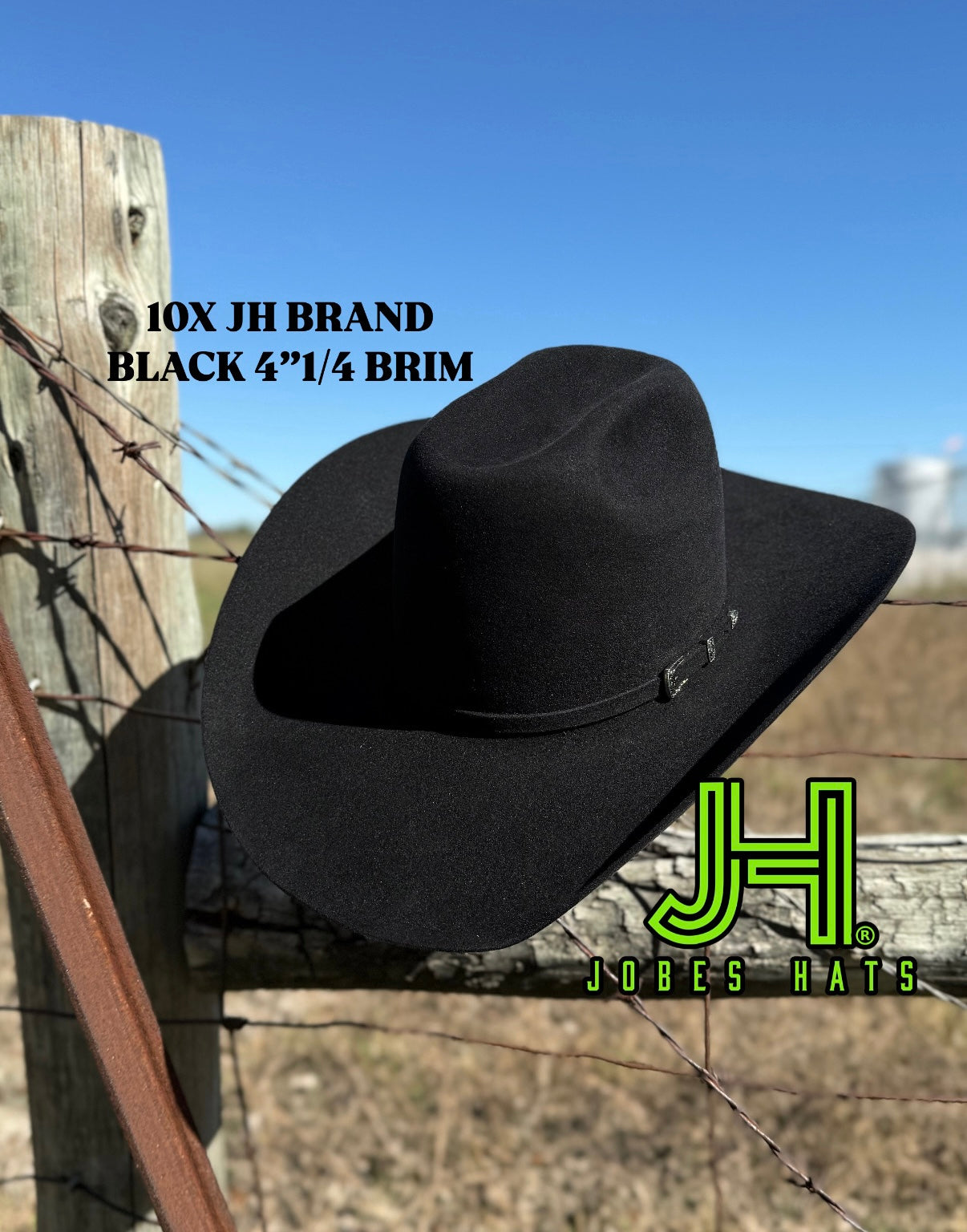 New 10X JH Black Felt 6”crown 4”1/4 brim - Jobes Hats, LLC