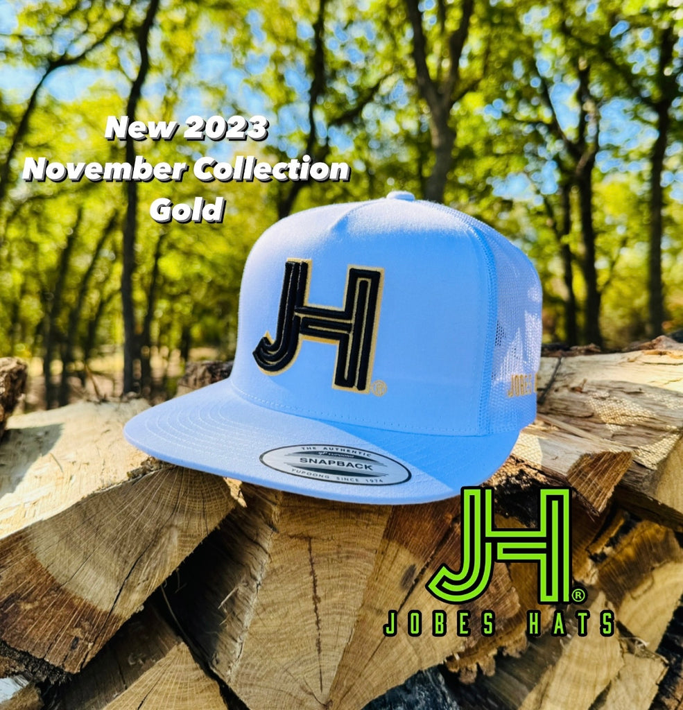 2023 November Collection Gold Jobes Cap-  All White black 3D JH - Jobes Hats