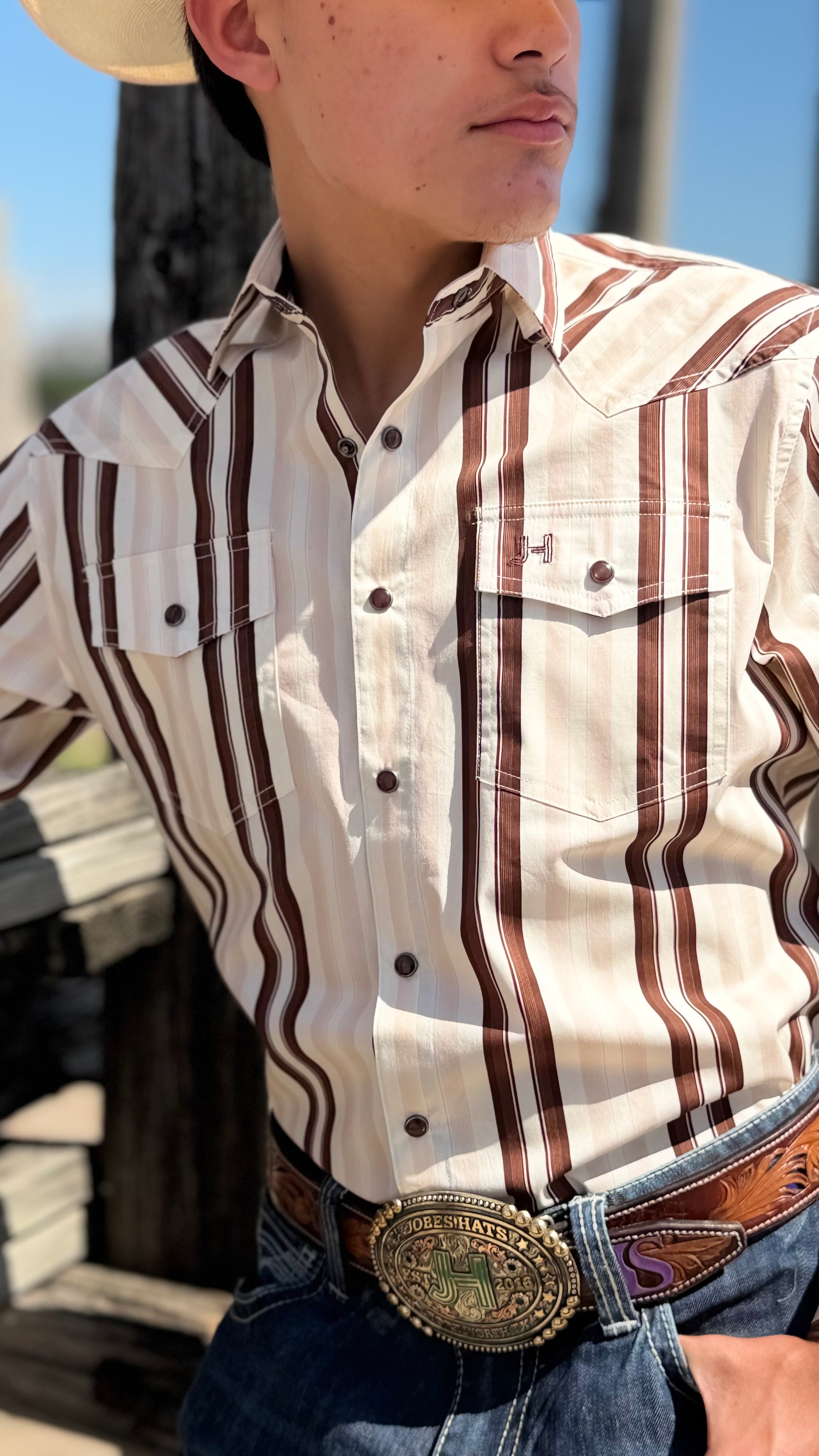 New JH Shirt Retro Collection Cream/Brown (Small Stripes)