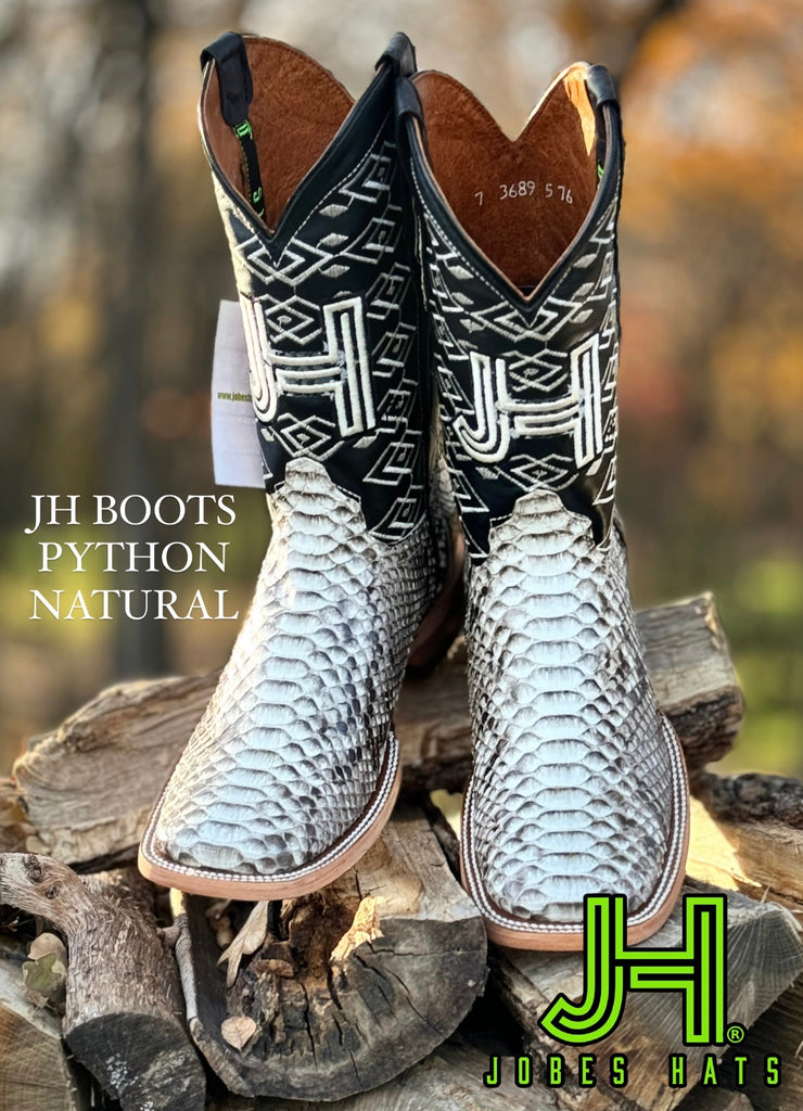 New 2024 Mens JH Black Python “Natural” Square Toe Boots - Jobes Hats