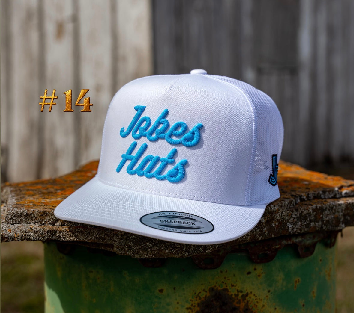 New 2026 JH Cap- “Jobes Matte” All White/Baby Blue  #14 - Jobes Hats, LLC