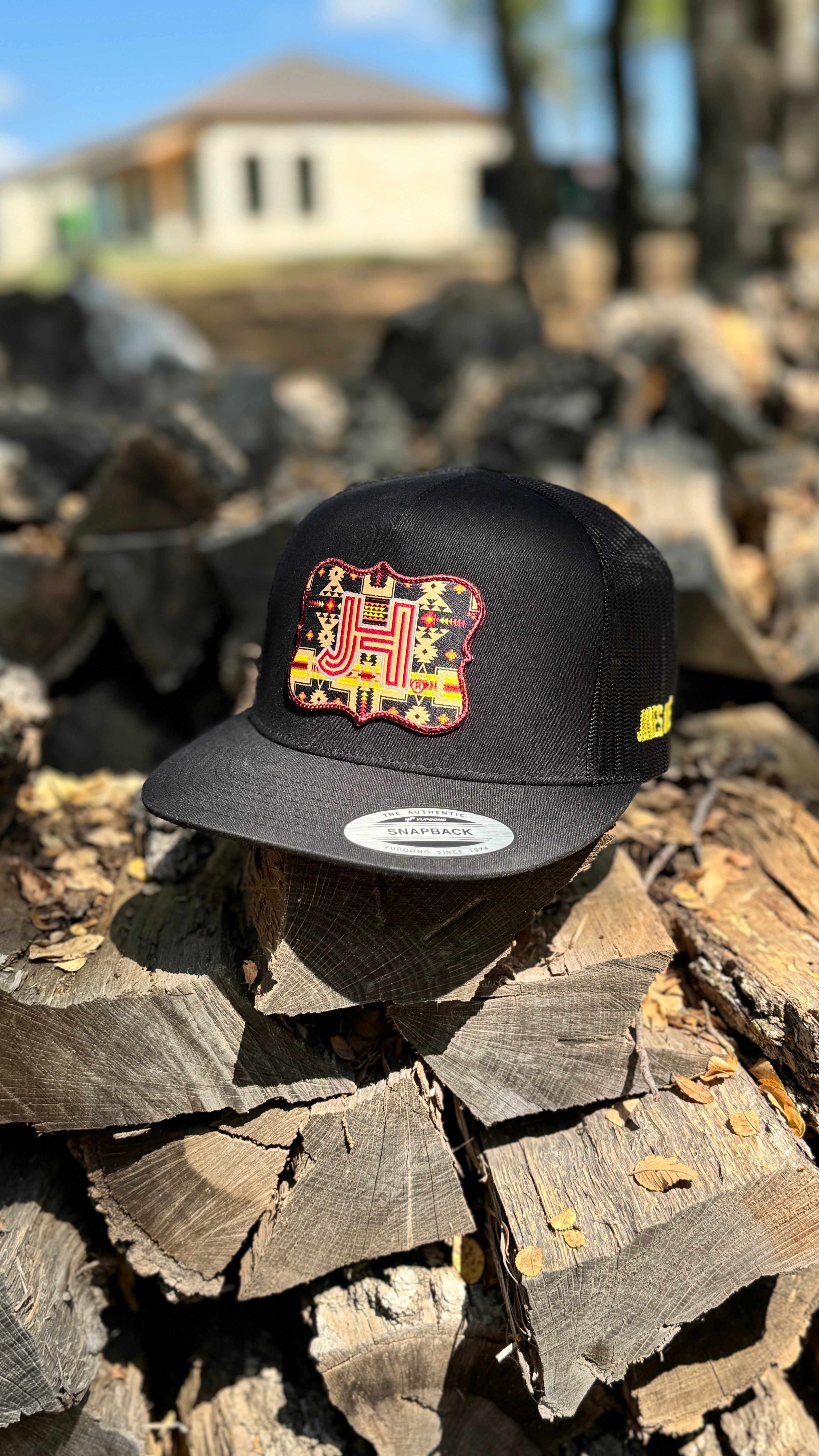 2024 Jobes Hats Trucker- All Black Maroon Aztec Patch - Jobes Hats, LLC