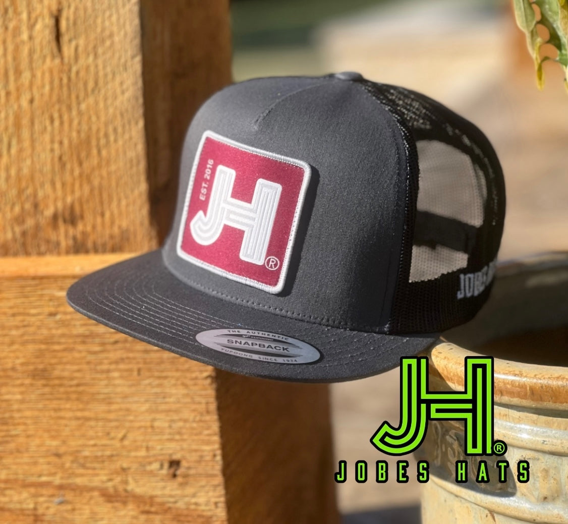 New 2022 Jobes Trucker Cap- All Charcoal Solid Maroon Patch - Jobes Hats, LLC