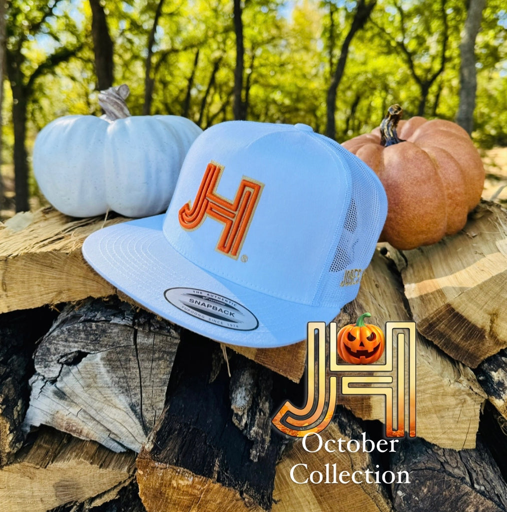 2023 October Collection Jobes Cap-  All White 3D Orange/ cream outline - Jobes Hats