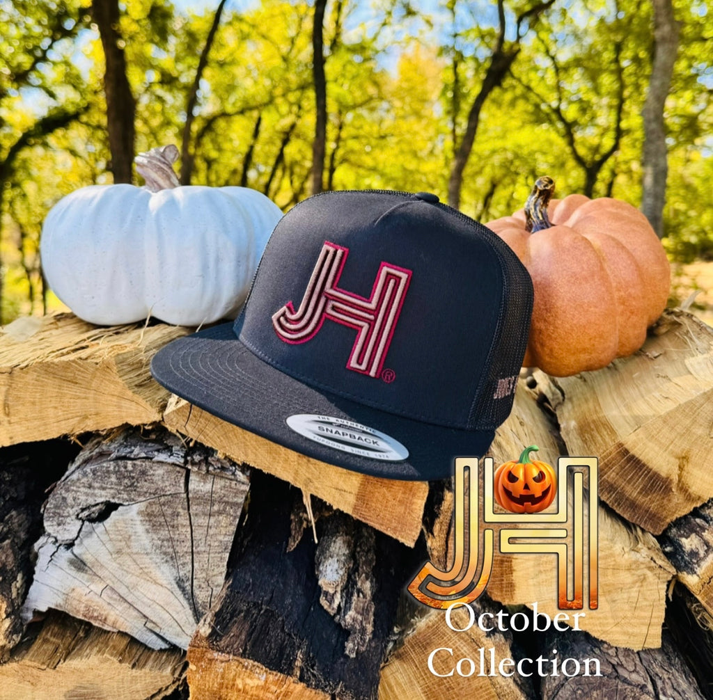 2023 October Collection Jobes Cap-  All Black 3D Brown/Maroon outline - Jobes Hats
