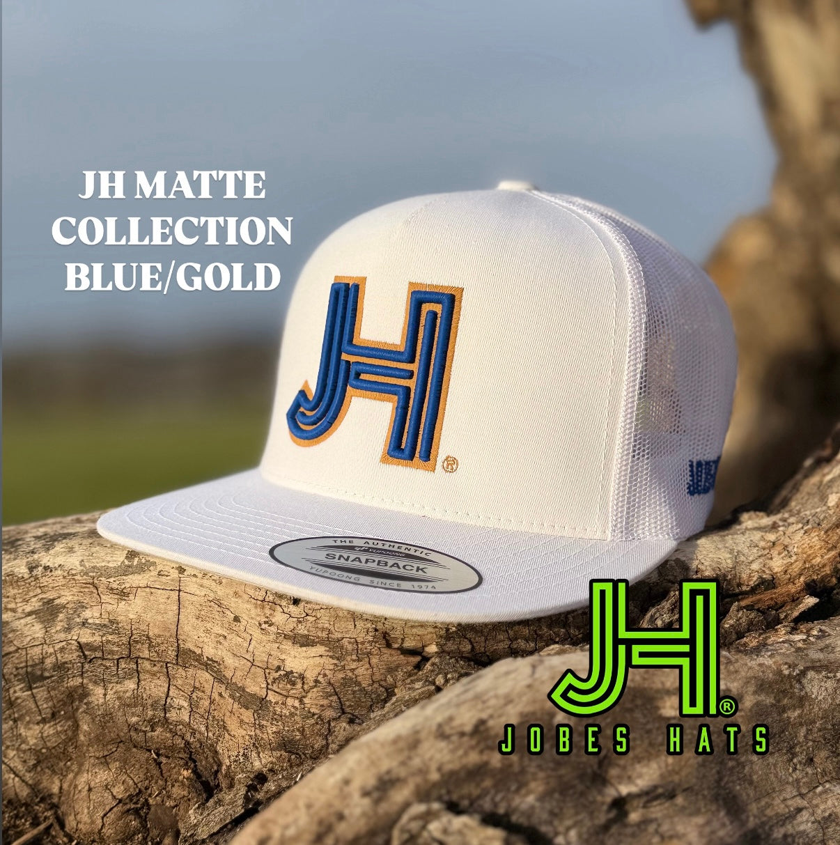 New 2025 JH Matte Collection All White Blue/Gold - Jobes Hats, LLC