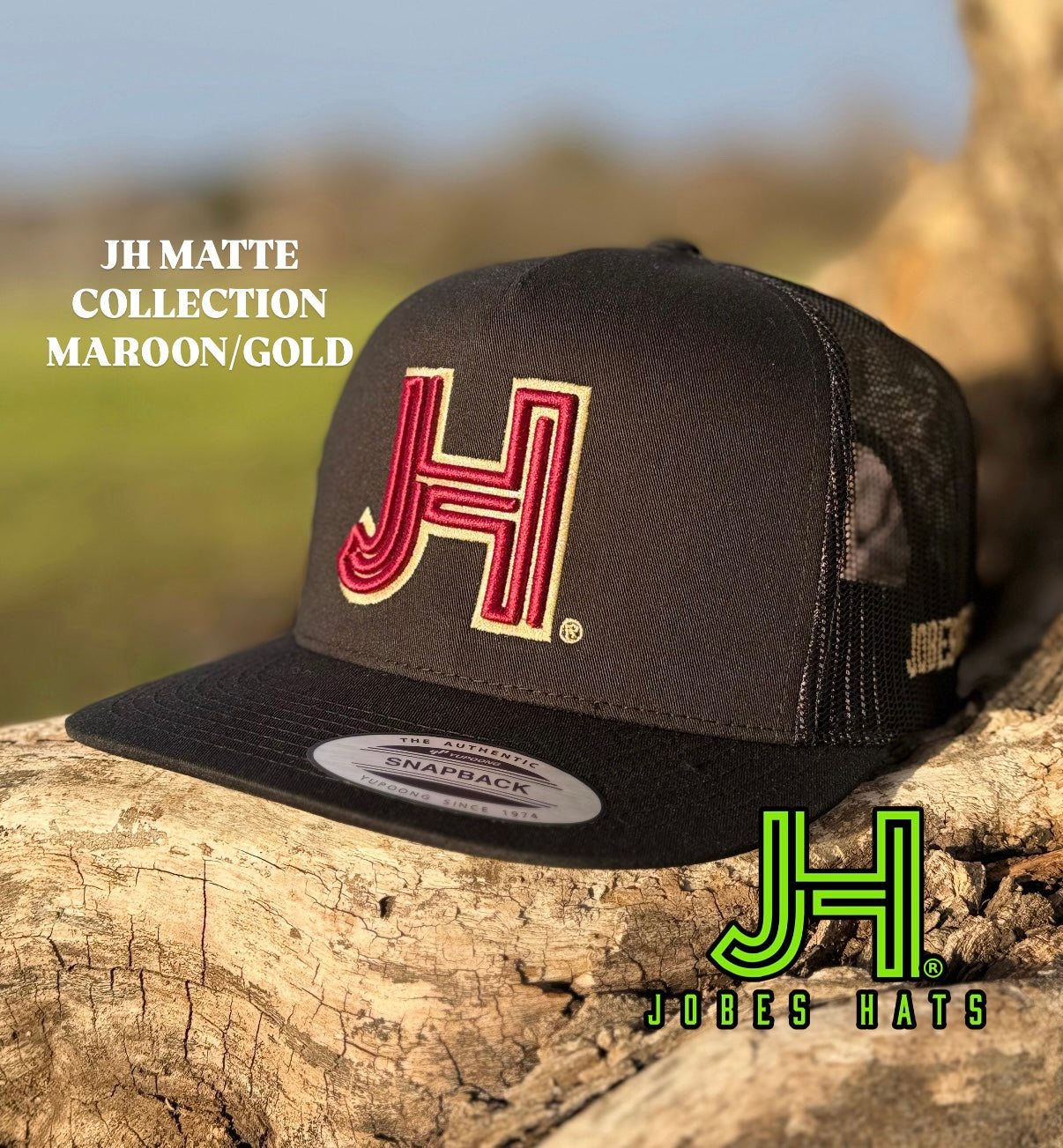 New 2025 JH Matte Collection All Black Maroon/Gold - Jobes Hats, LLC