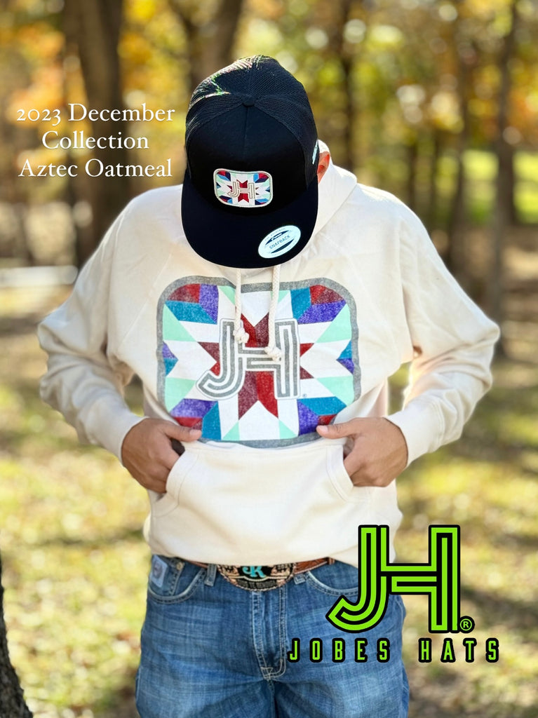 2023 December Collection JH Aztec Hoodie Oatmeal - Jobes Hats