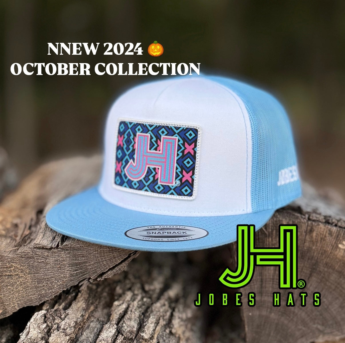 2024 Jobes Hats- White/Baby Blue Pink X patch - Jobes Hats, LLC
