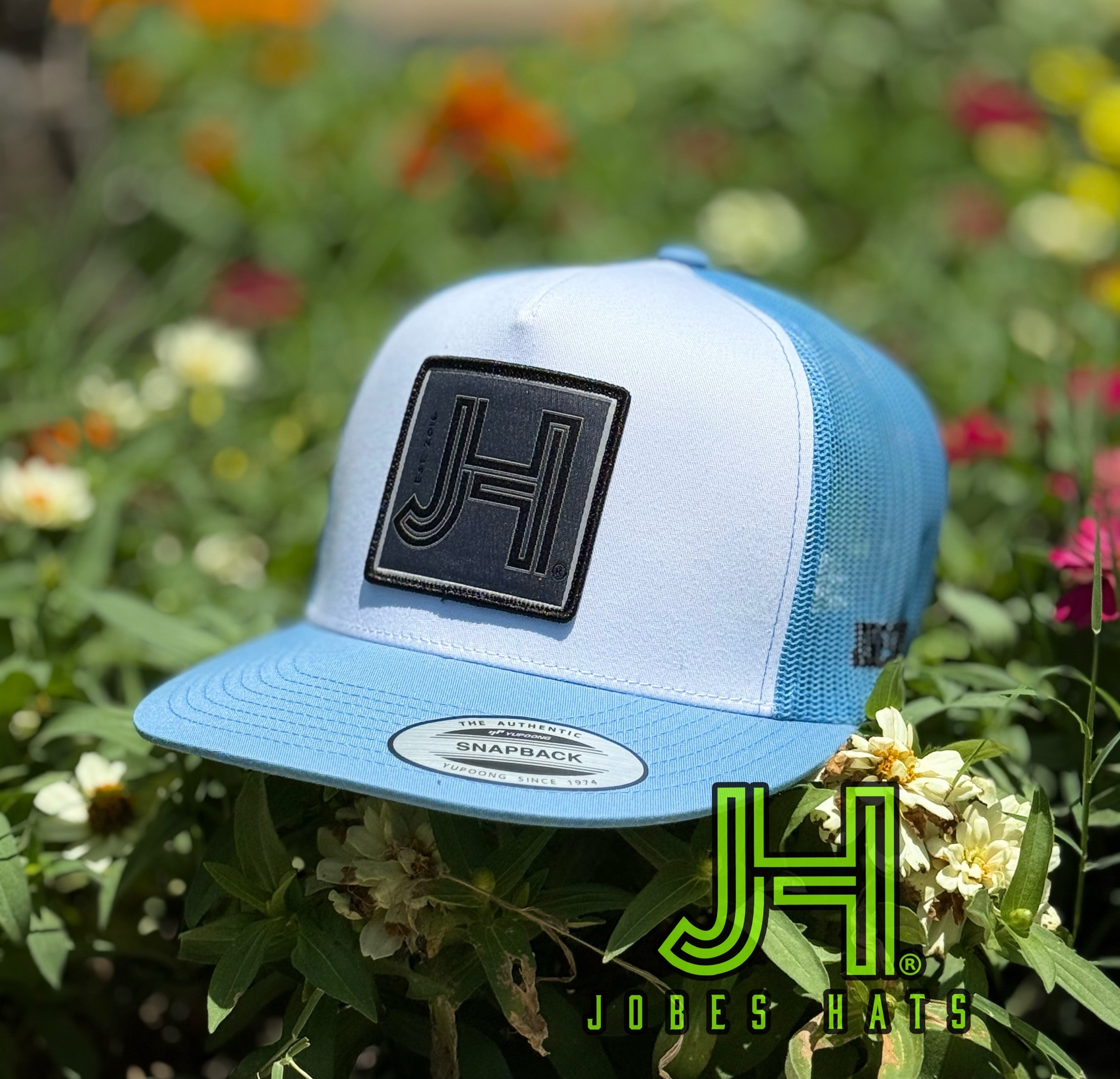 New 2025 JH Cap-White/Baby Blue Mamba patch - Jobes Hats, LLC