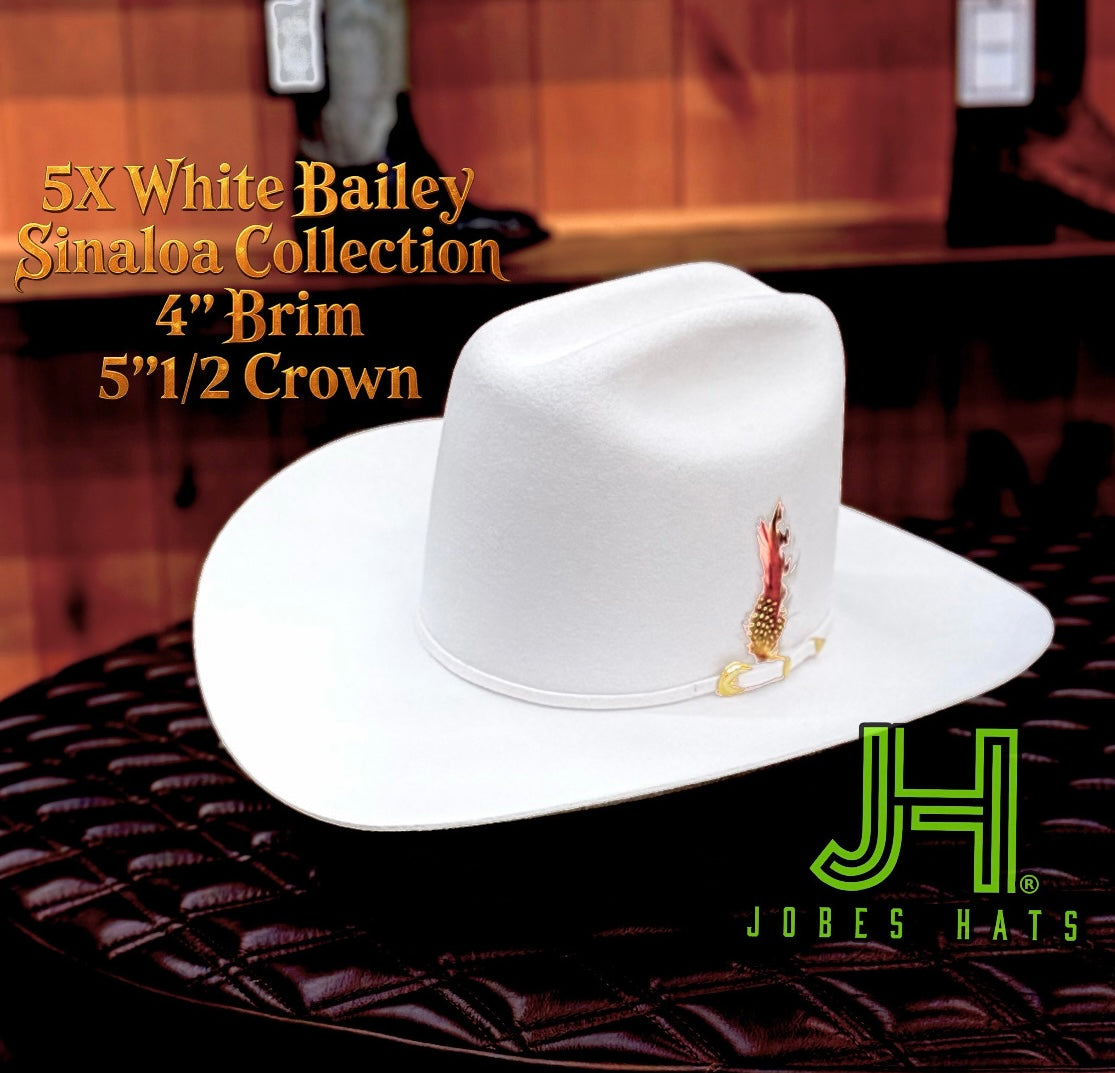 5X White Bailey Sinaloa Collection- Tall 5”1/2 crown with a 4” Brim