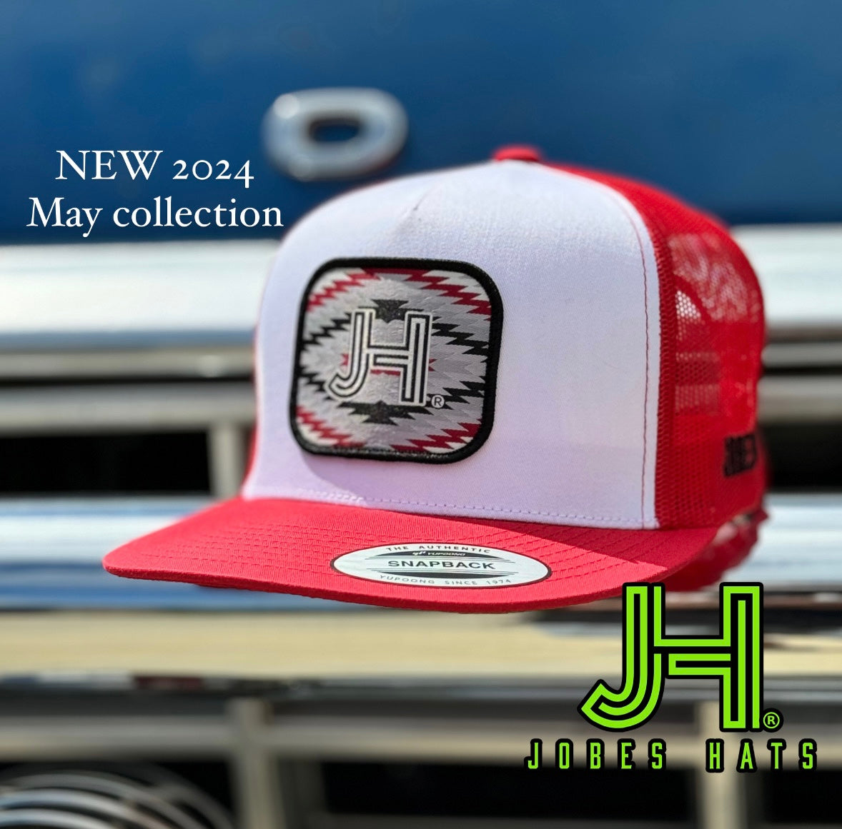 NEW 2024 JH Cap- White/Red Rapido patch (May Collection) - Jobes Hats, LLC
