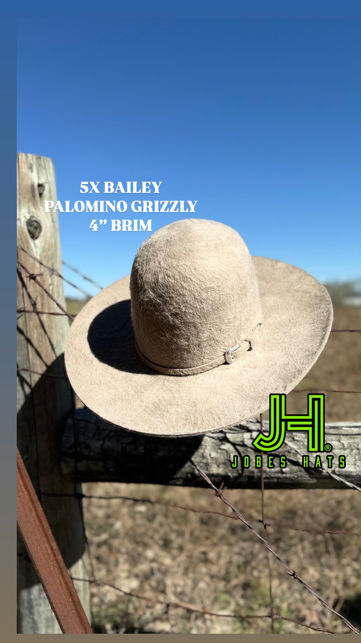 New 2025 Bailey 5X Fur Felt Palomino Grizzly 4” Brim and 6” crown - Jobes Hats, LLC
