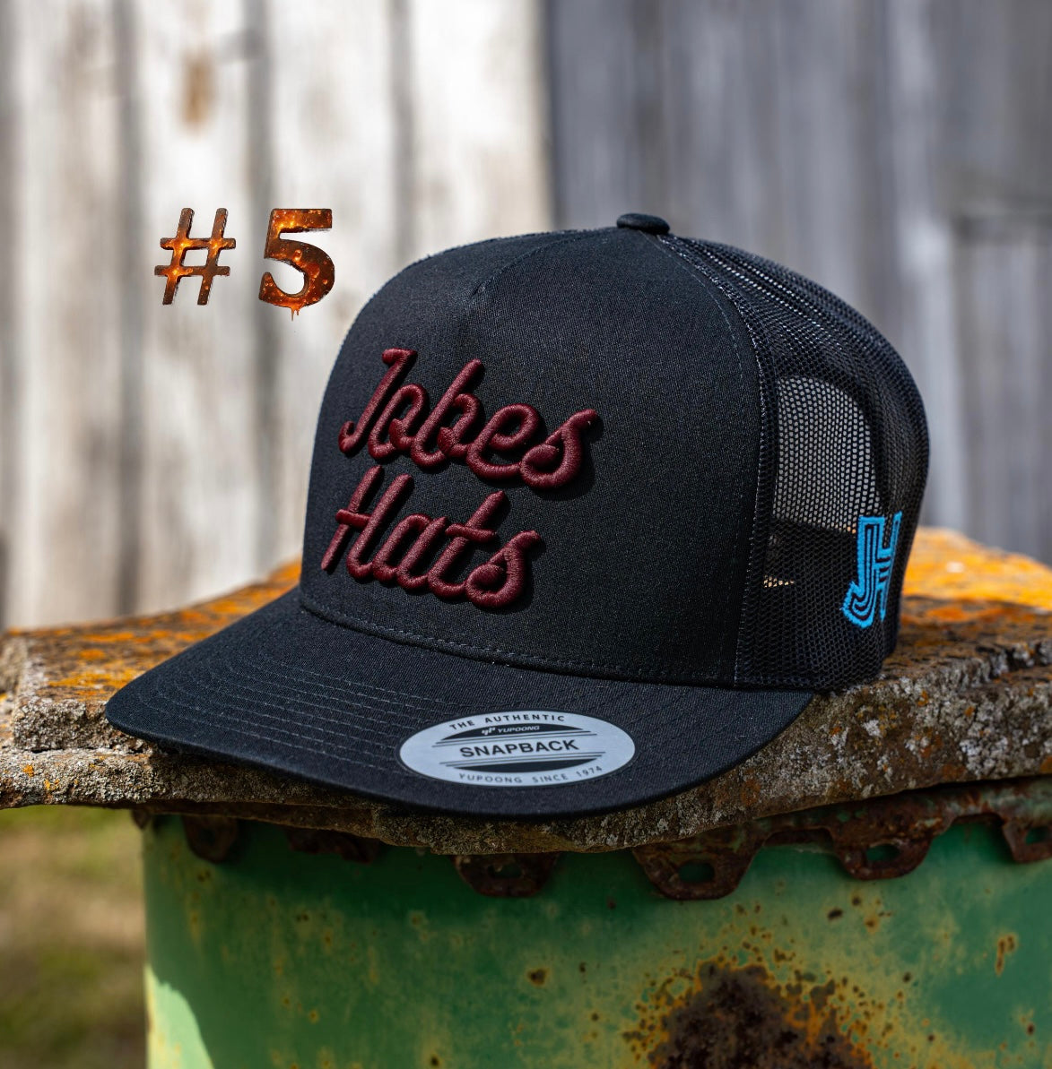 New 2026 JH Cap- “Jobes Matte” All black/Maroon #5 - Jobes Hats, LLC