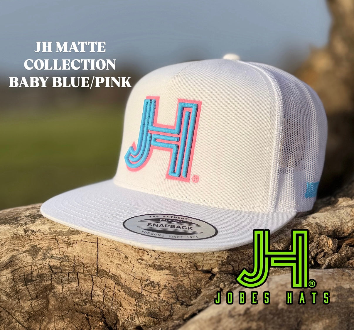 New 2025 JH Matte Collection All White Baby Blue/Pink - Jobes Hats, LLC