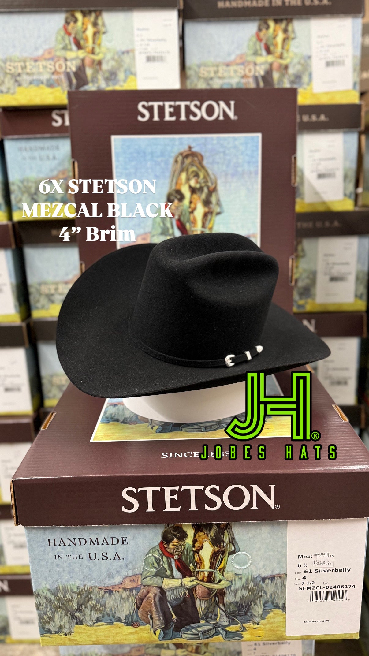 New Stetson 6X "Mezcal" Black 5" 3/4 Crown 4" Brim - Jobes Hats, LLC