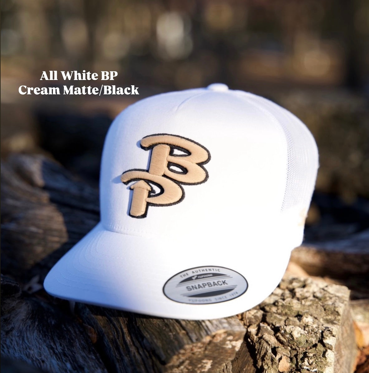 New BP cap- All White Cream Matte/Black