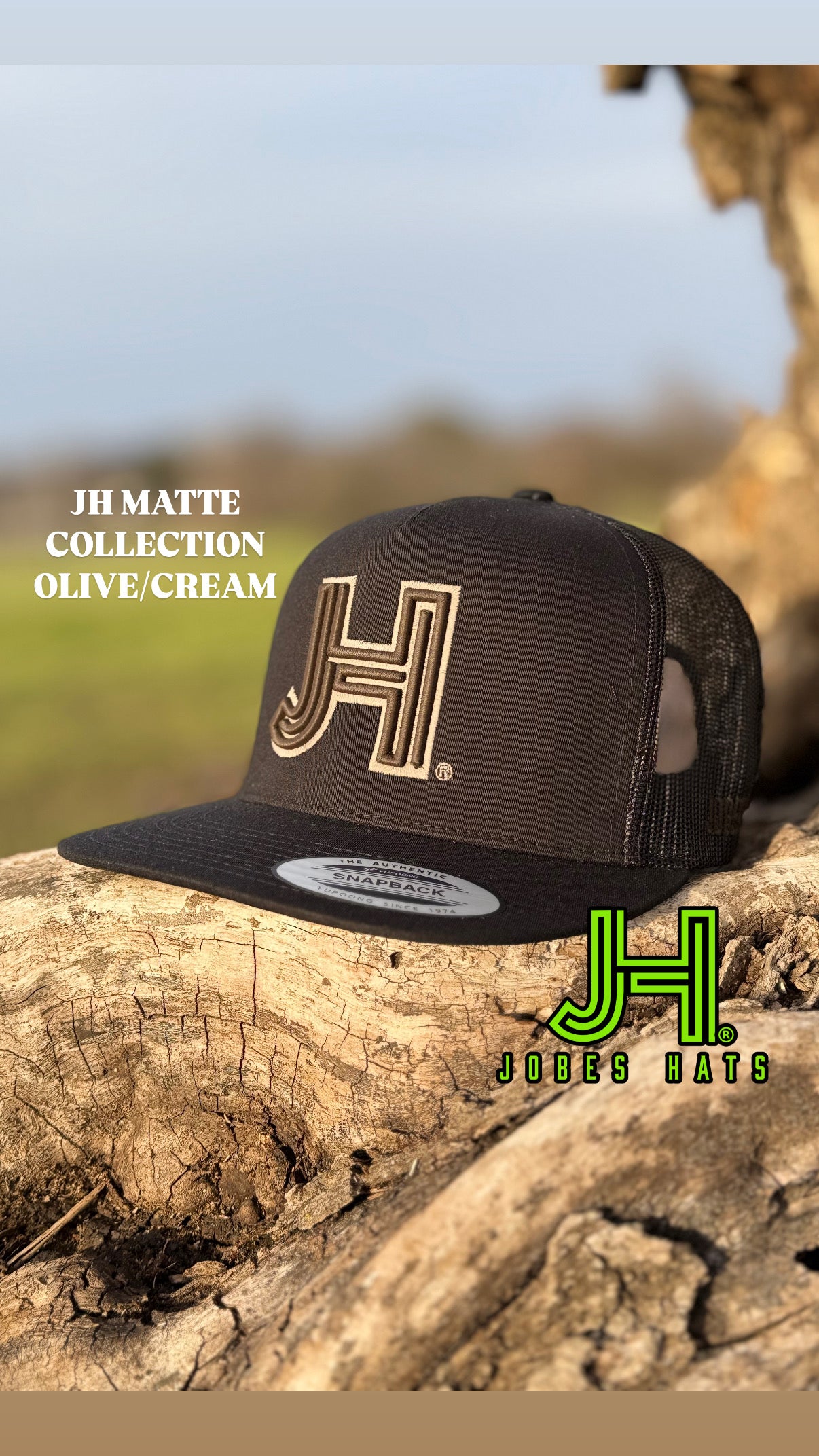 New 2025 JH Matte Collection All Black Olive/Cream - Jobes Hats, LLC