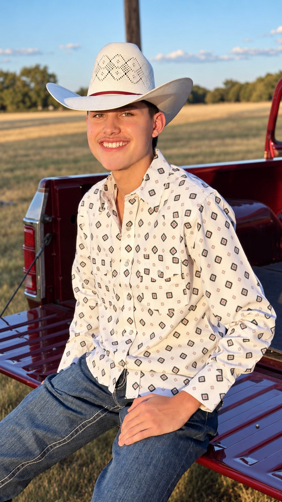 New JH Shirt Retro Collection (Light Weight) White/Green Aztec JH-501MF