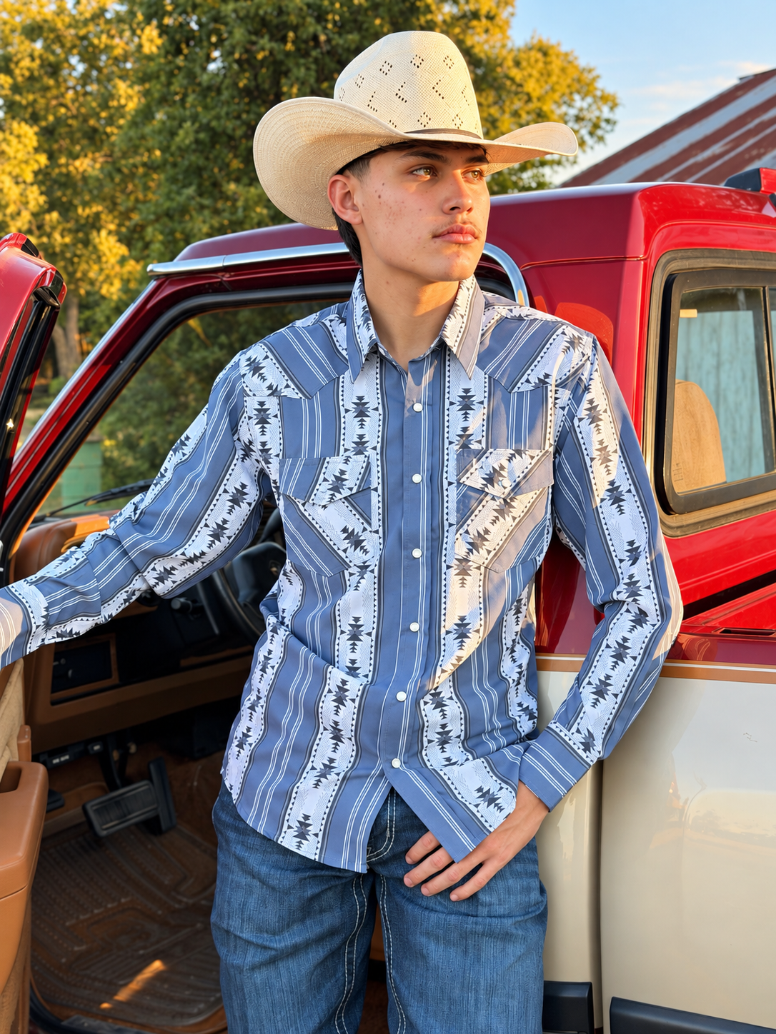 New JH Shirt Retro Collection (Light Weight) Blue Aztec JH-141MF
