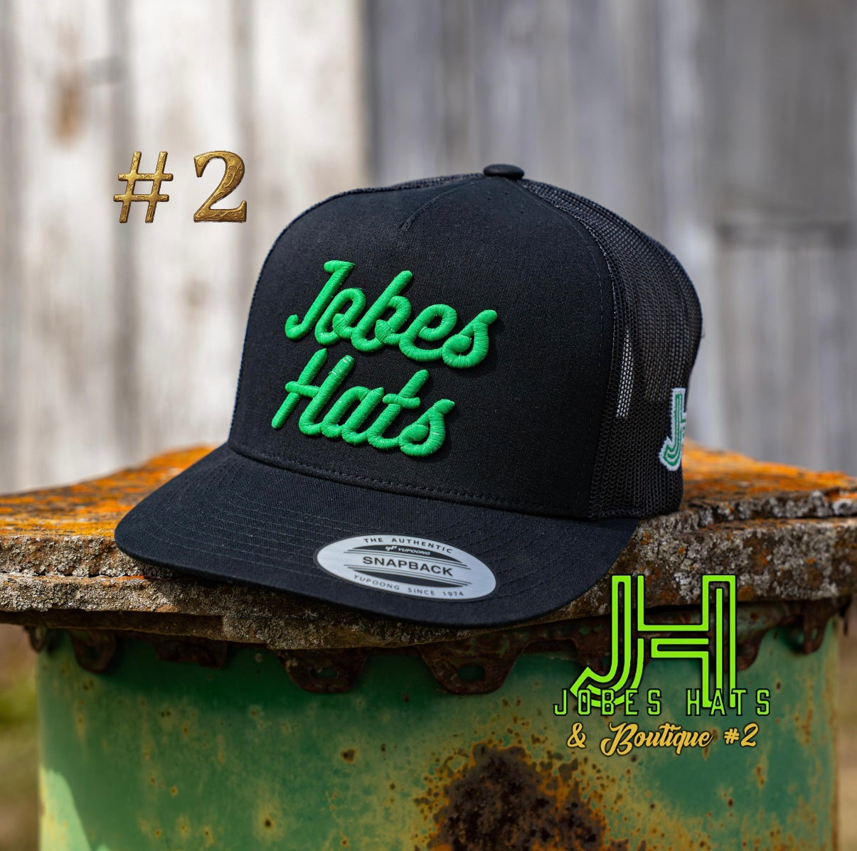 New 2026 JH Cap- “Jobes Matte” All black Neon Green #2 - Jobes Hats, LLC