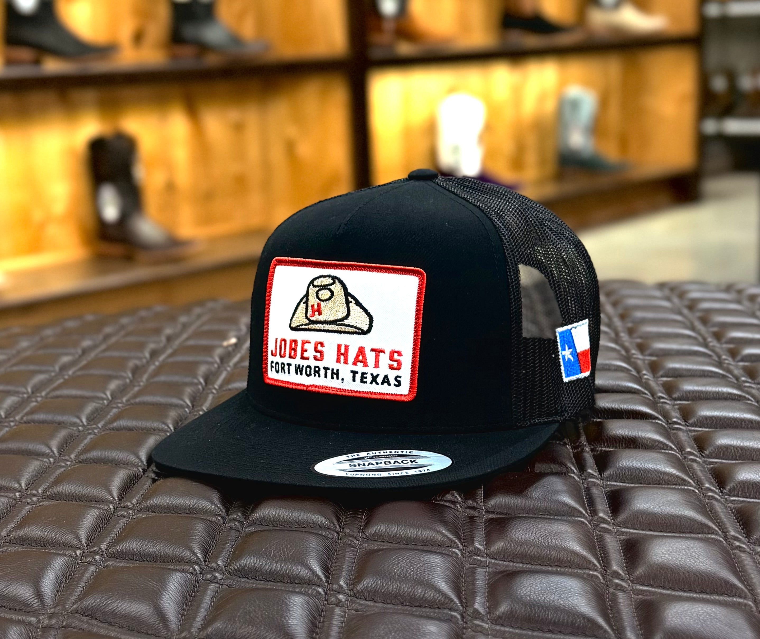 New 2026 JH Cap-  All Black Red Retro Hat patch - Jobes Hats, LLC