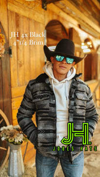 New 2023 JH Felt 4X Wool “Black” 6” crown 4”1/4 brim - Jobes Hats
