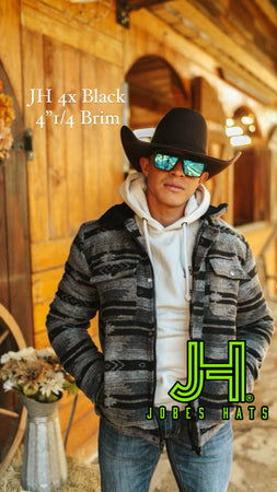 New 2023 JH Felt 4X Wool “Black” 6” crown 4”1/4 brim - Jobes Hats