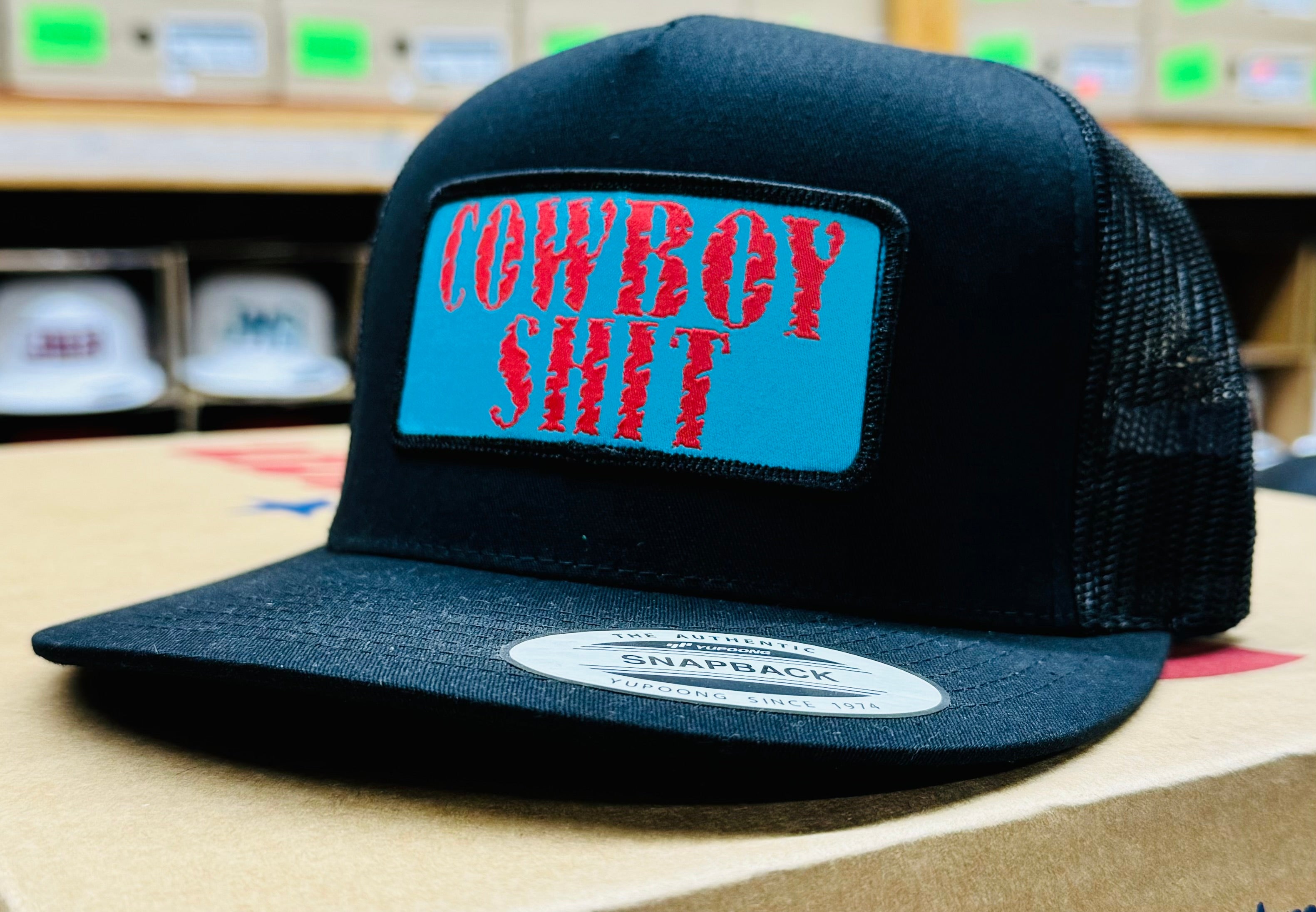 2023 Jobes Hats Trucker - All Black “Cowboy Shit” Turquoise patch - Jobes Hats, LLC