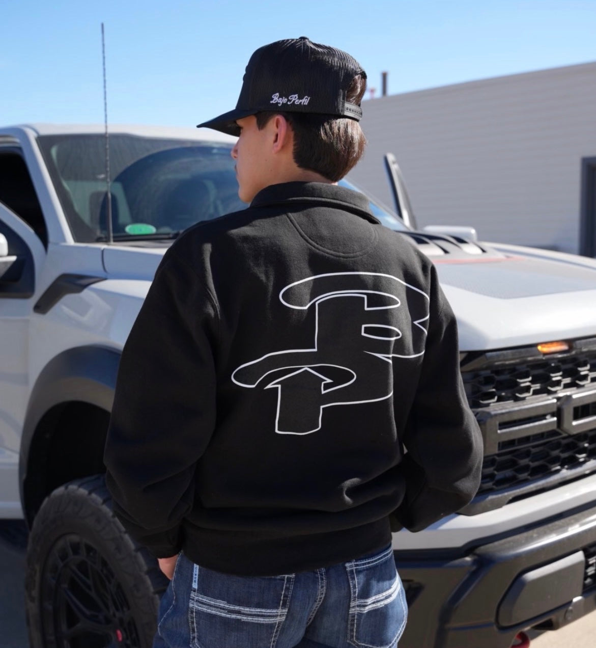 NEW Bajo Perfil Quarter Zip- Black on Black BP silver outline - Jobes Hats, LLC