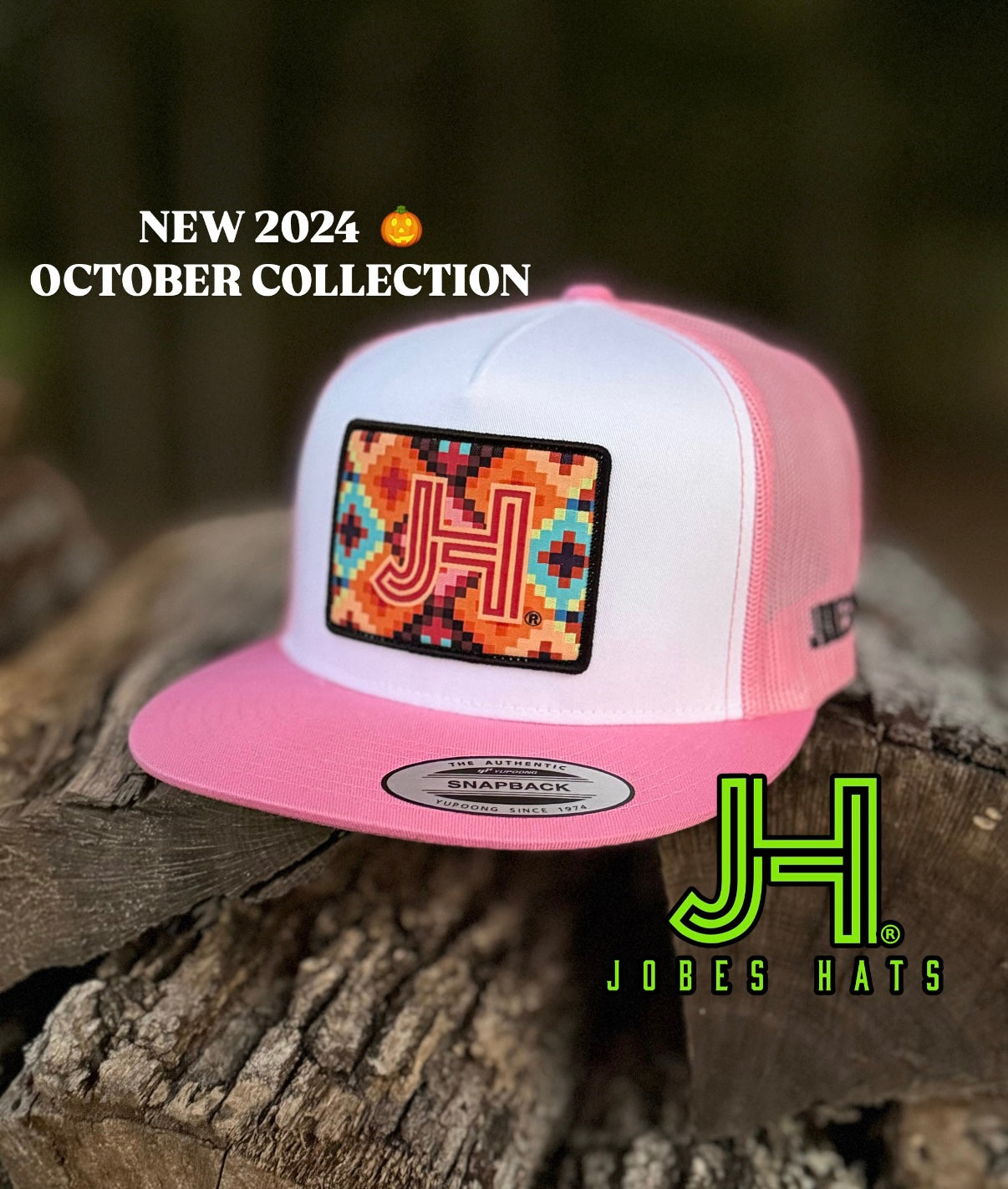 2024 Jobes Hats- White/Pink Pixel patch - Jobes Hats, LLC