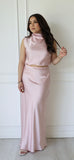 JH Womens Peony Blush Satin Maxi Skirt Set  #2802