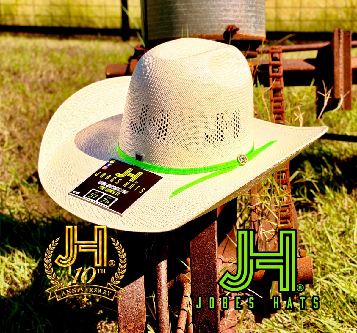 2026 Jobes Hats Straw Hat “JH 10 year Anniversary ” 4” 1/4 Brim (Comes open and flat)