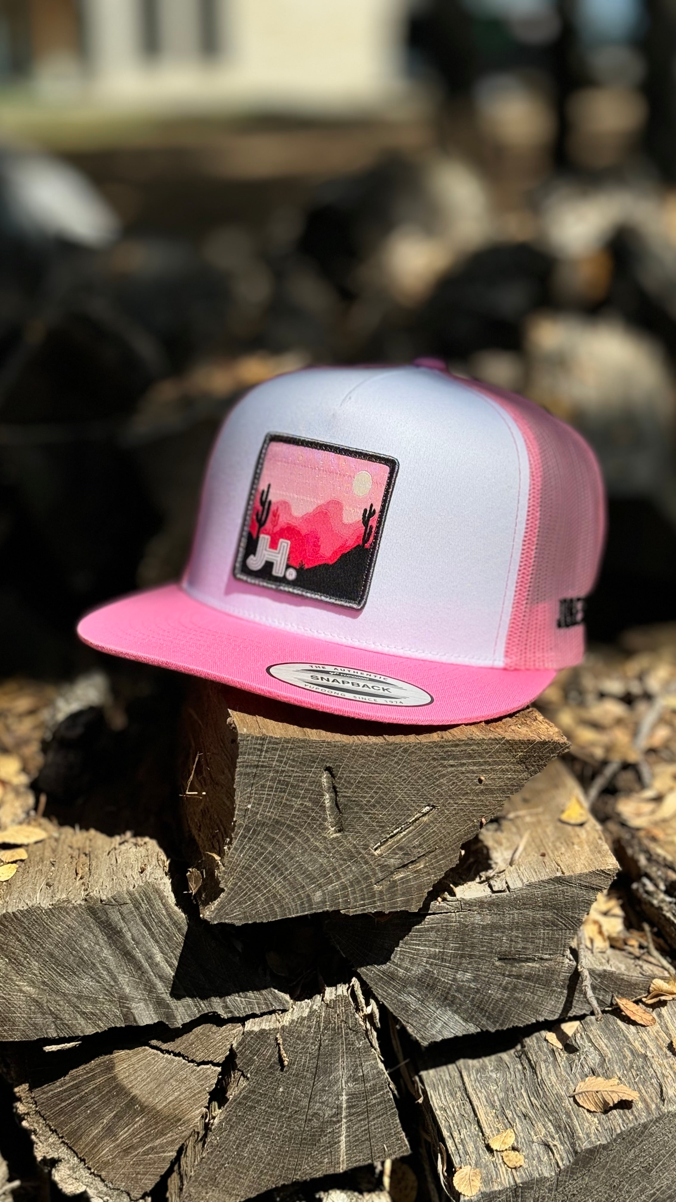 NEW 2024 JH Cap- White/pink JH Pink Sunset cap - Jobes Hats, LLC