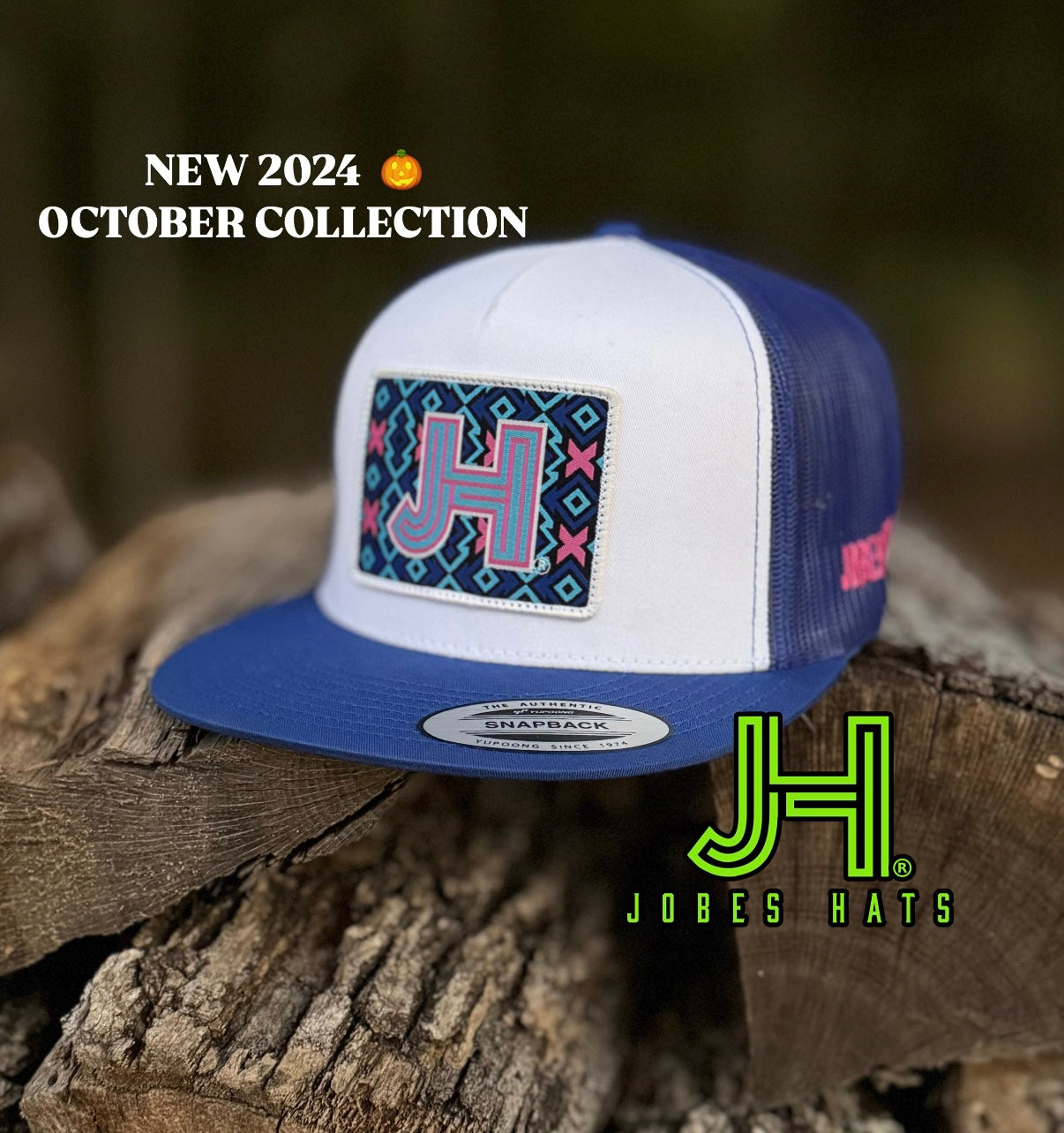 2024 Jobes Hats- White/Royal Blue- Pink X patch - Jobes Hats, LLC
