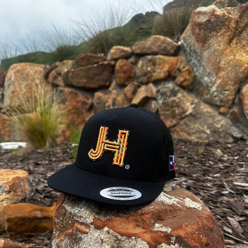 NEW 2023 Jobes Hats All Black Aztec Neon Orange Outline - Jobes Hats