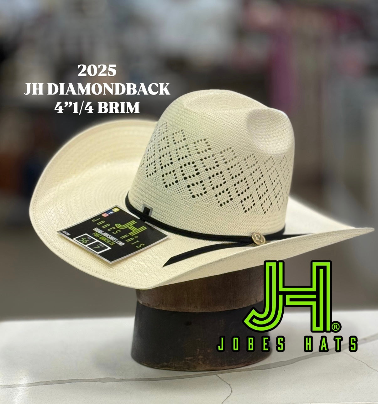 NEW 2025 JH Straw Hat “Diamondback” 4”1/4 Brim - Jobes Hats, LLC